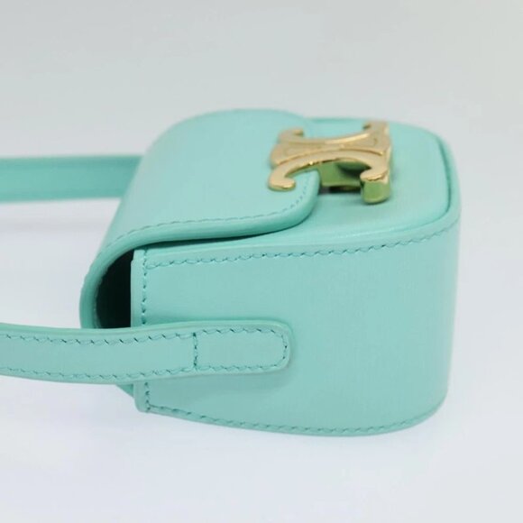 CELINE Triomphe Mini Claude Shoulder Bag Leather Light Blue Auth 114195AV - Picture 4 of 16